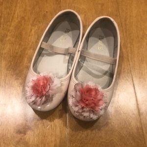 Dressy, shiny flats with silk flower, lightly worn